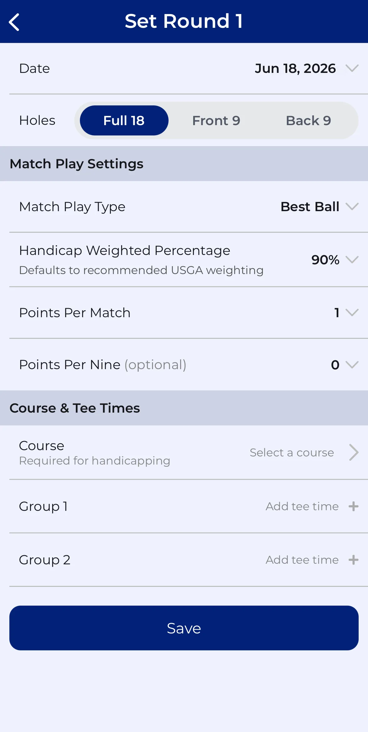 CupTracker event creation flow on mobile